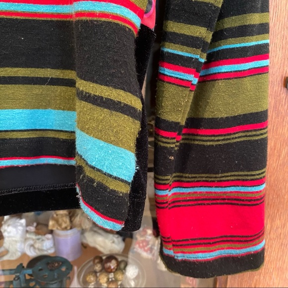 Vintage 90s Long Sleeve Floral and Stripped Top w/ Velvet - Picture 4 of 8